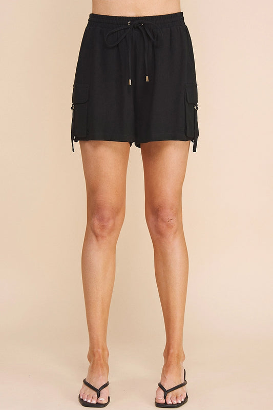 High Waist Shorts with Cargo Buckle Pockets