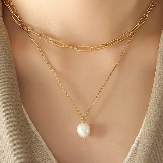 18K Stainless Steel Tarnish Free Pearl Necklace