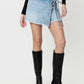 High Rise Frayed Hem Wrap with Tie Skort