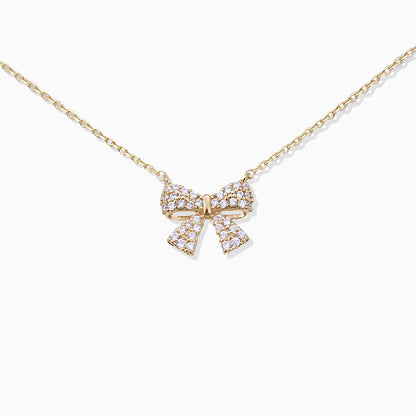 Gold Dipped Ribbon Bow Pave Cz Necklaces