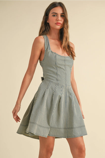 Blue Striped Cross Back Dress