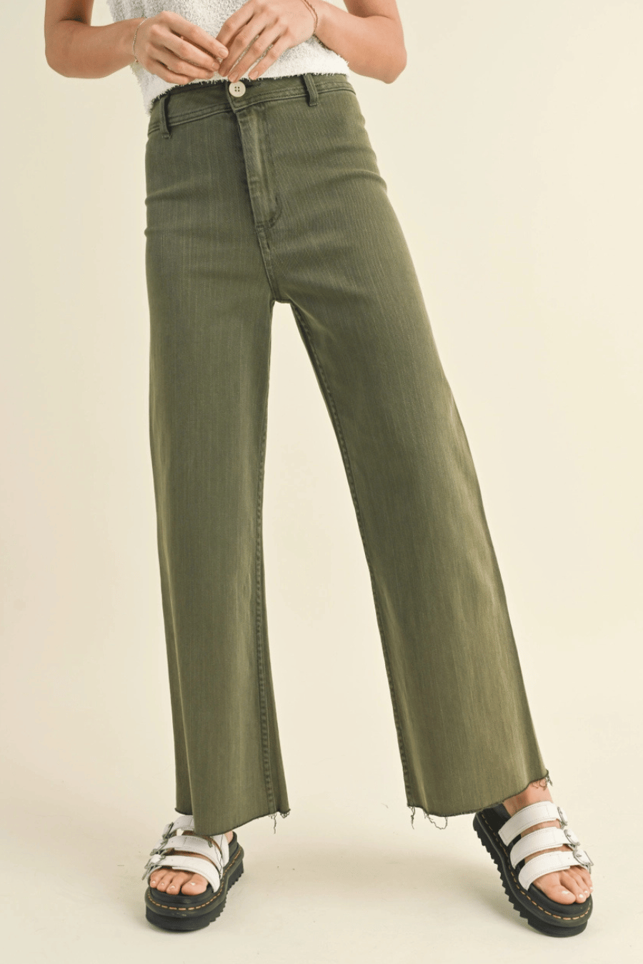 The Fiona Straight Wide Leg Denim Pants - Olive