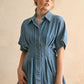 Chambray Denim Button Front w/ Pleat Detail