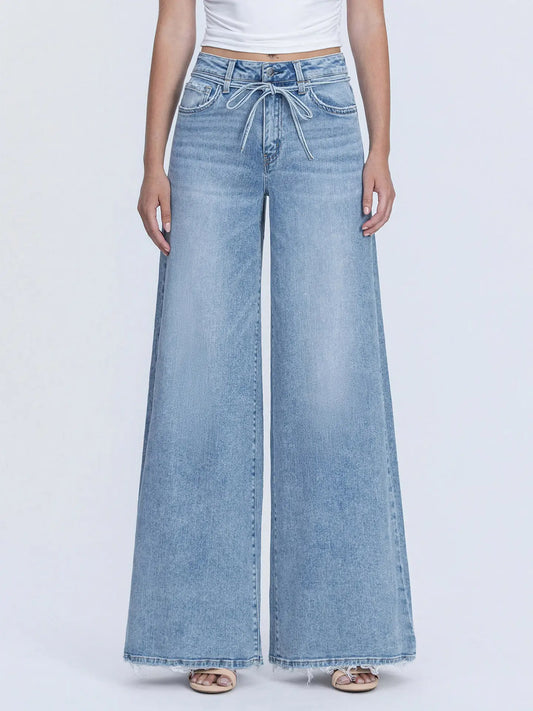 Super High Rise Drawstring Waist Palazzo Jeans