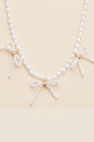 Pearl Beaded Bow Charms Necklace