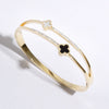 Gold Plated Two Tone Clover Cz Bangle Bracelet