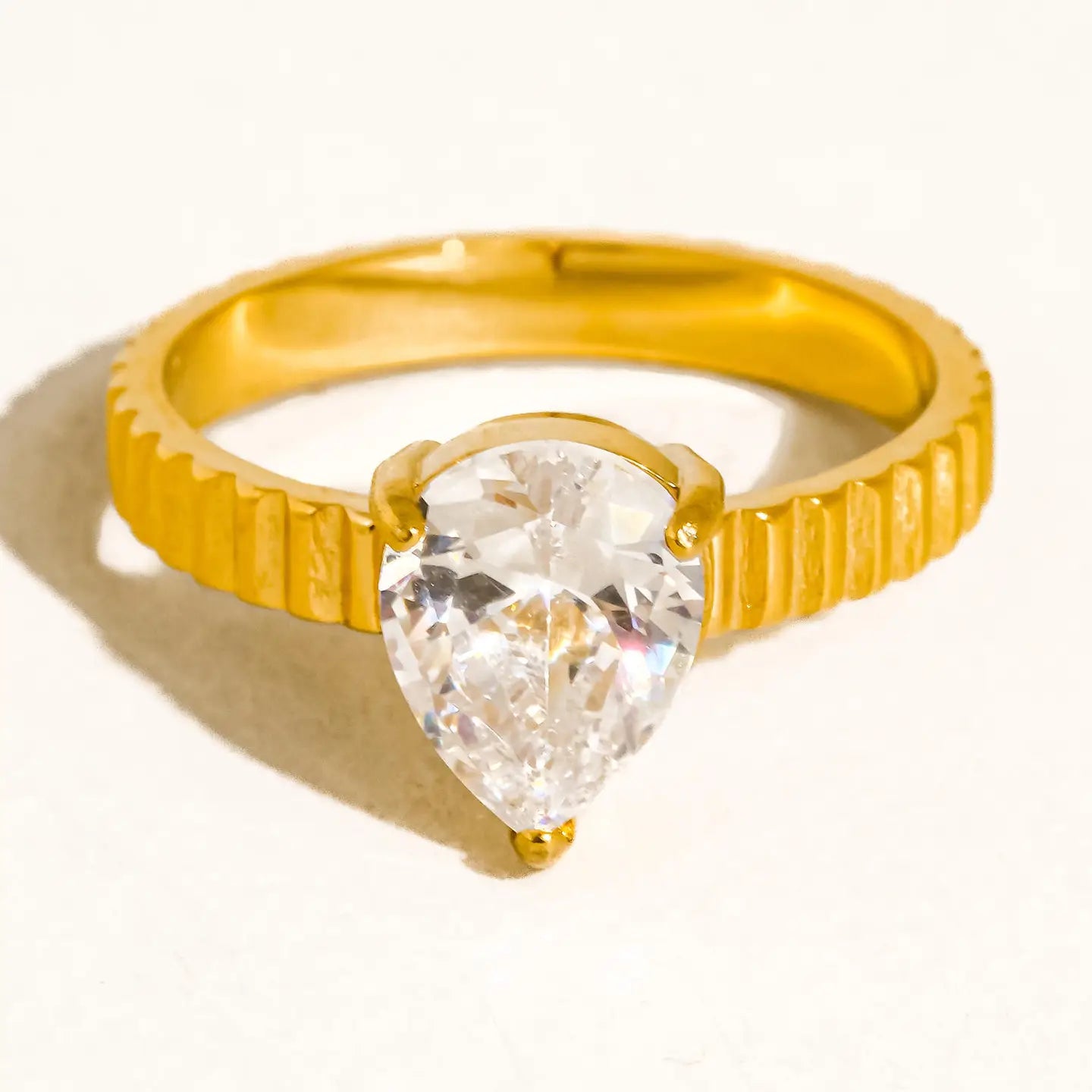 Emberlace 18K Gold Non-Tarnish Statement Pear Stone Ring