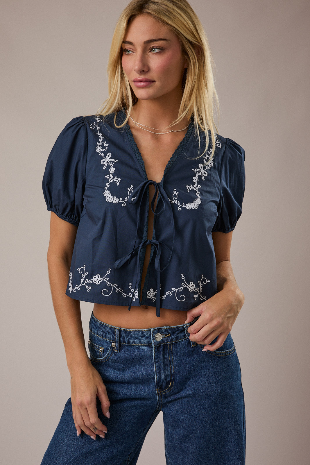 Short Puff Sleeve with Tie Front