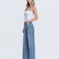 Super High Rise Medium Wash Raw Hem Wide Leg Jeans