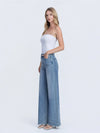 Super High Rise Medium Wash Raw Hem Wide Leg Jeans