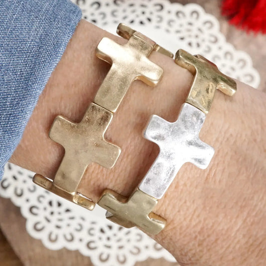 Hammered Sideways Cross Bracelet