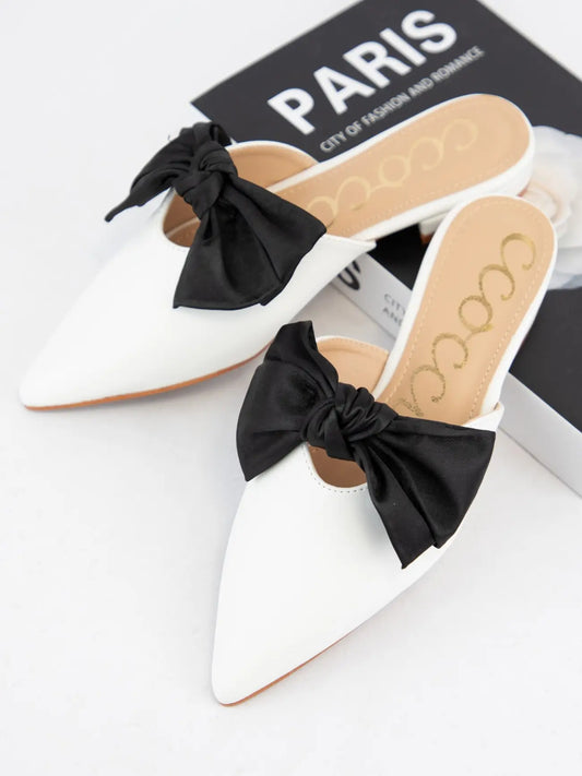 Satin Bow Decor Pointed-Toe Slip-On Mule