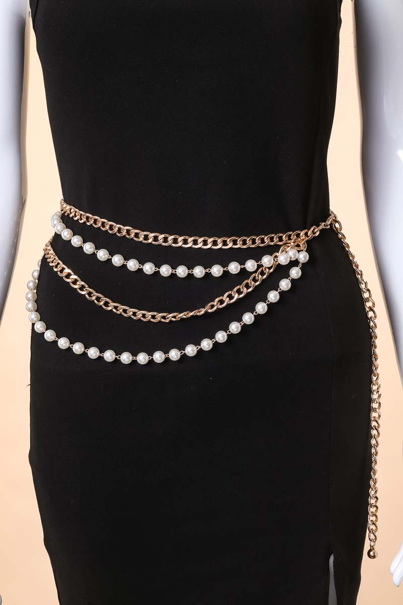 Layered Pearl Chain Belt