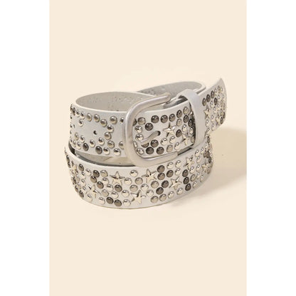 Metallic Stars and Stud Faux Leather Belt