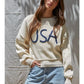Knit Sweater Pullover Top with Embroidered "USA"