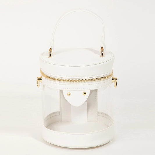 Clear Faux Leather Cylinder Bucket Bag