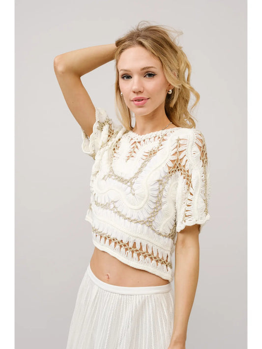 Crochet Metallic Thread Knitted Crop Top