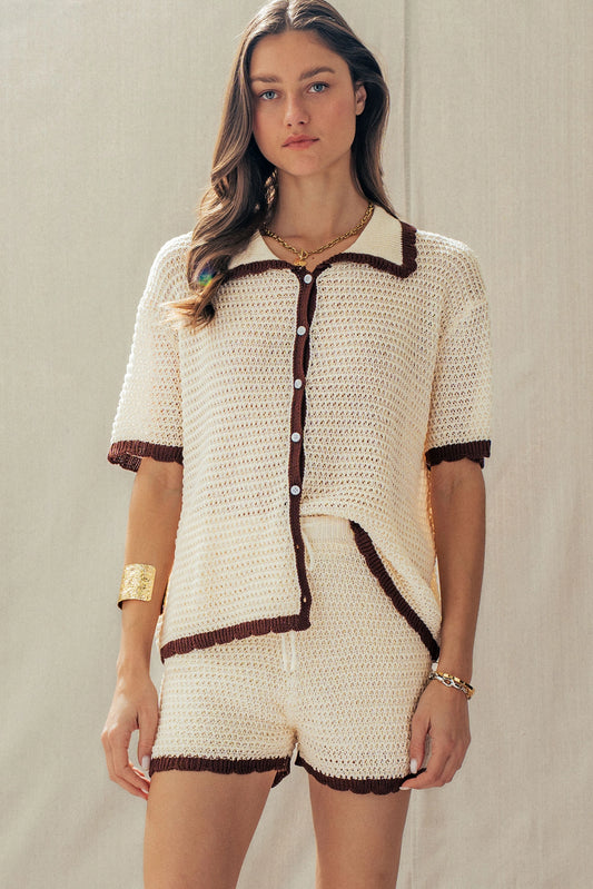 Contrast Trim Crochet Knit Two-Piece Set