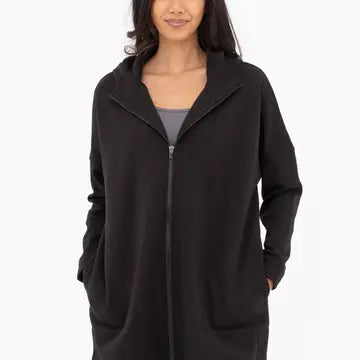 Longline Zip-Up Jacket with Hood