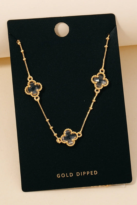 Gold Dipped Faceted Glass Clover Charms Chain Necklace