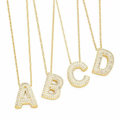 Gold Rhinestone Letter Initial Pendant Necklace Jewelry