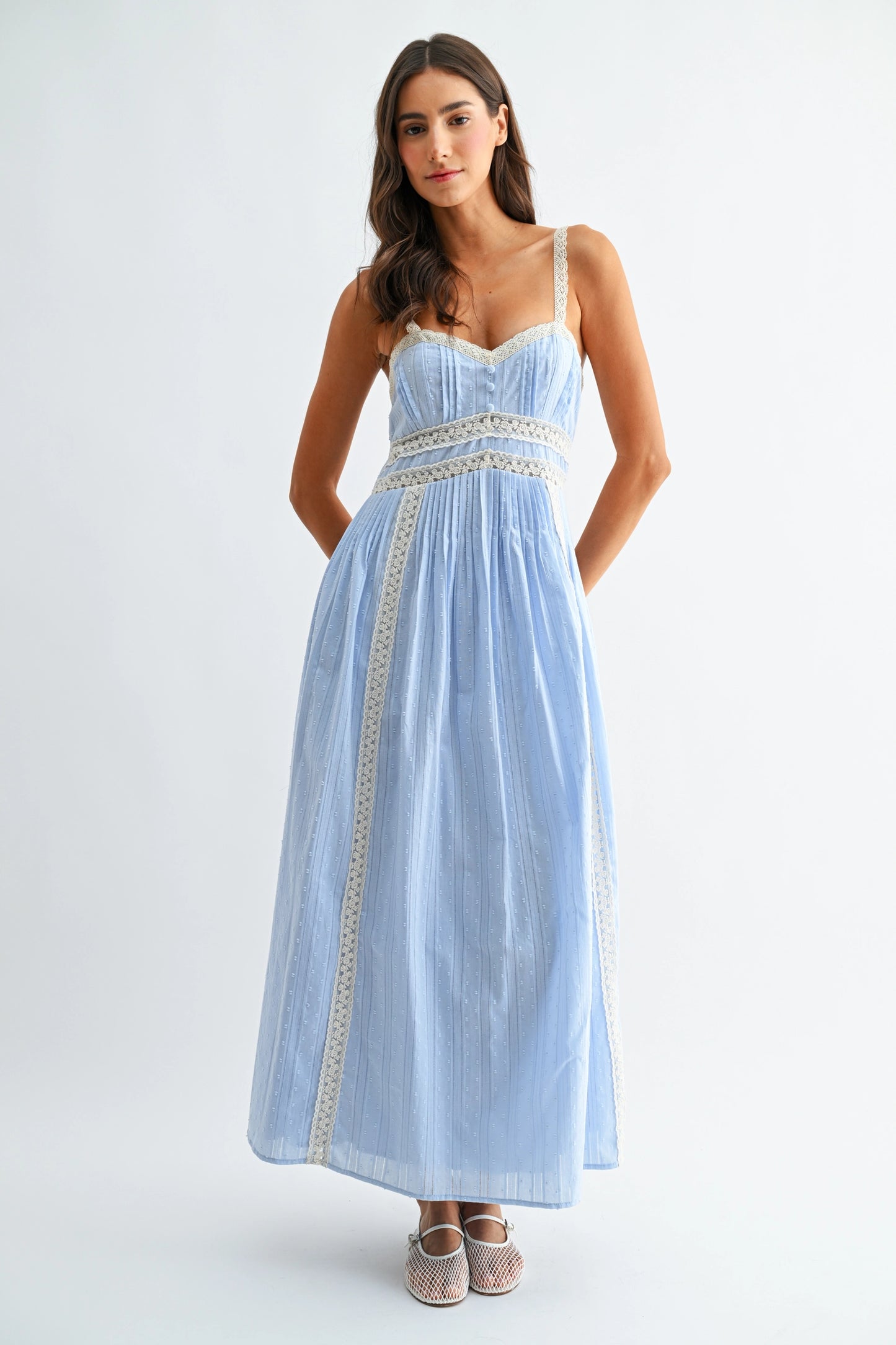 Breezy Blue Lace Trim Maxi Sundress