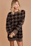 Oversized Houndstooth Print Sweater Dress