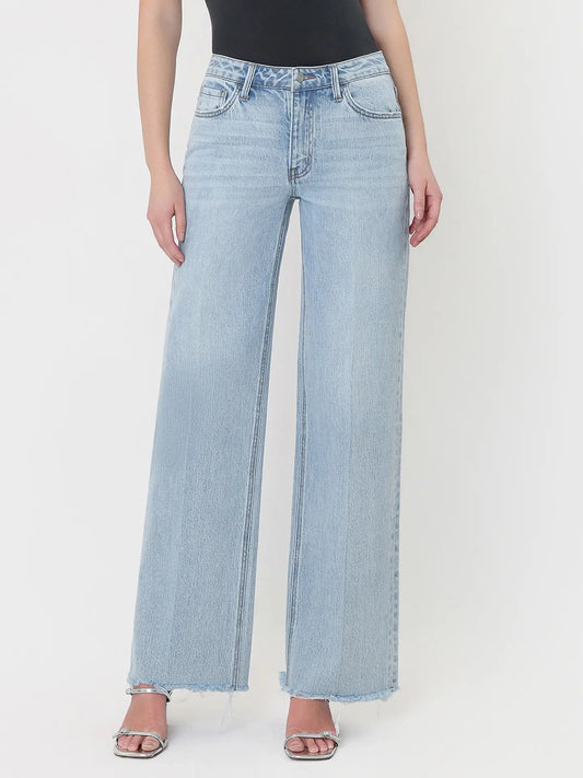 High Rise Trouser Fold Creased Wide Jeans
