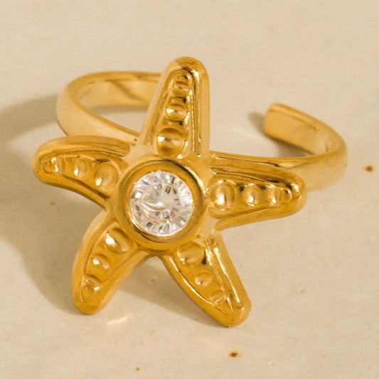 Marin 18K Gold Non-Tarnish Starfish Cz Statement Ring