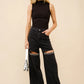 Mid Rise Crystal Slit Bottom Denim Jeans