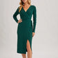 Ribbed Knit V-Neck Wrap Midi Dress