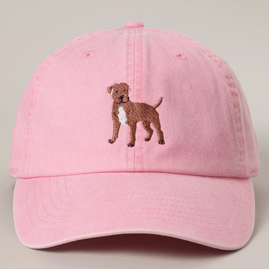 Brown Pit Bull Terrier Embroidered Pigment Dyed Baseball Cap