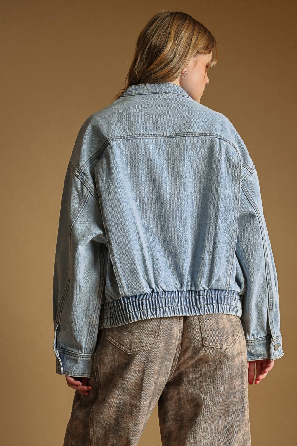Washed Denim Bomber Style Jacket