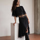 Lace Hem Twill Satin Lace Skirt