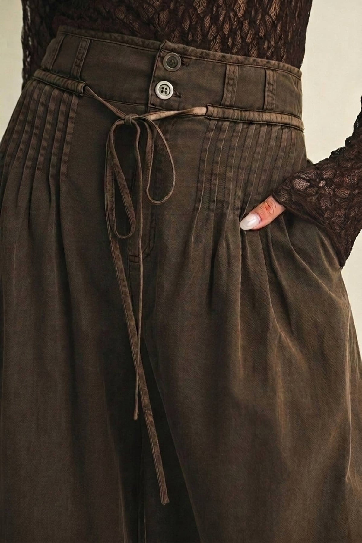 High-Waist Pleated Yoke Palazzo Pant