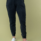 Close up front view of Hanny high waisted thermal knit pants in black