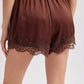 Scallop Lace Trim Satin Shorts