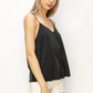 side front close up view of the Romee v neck cami in the color black 