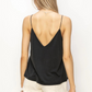 close up back view of the Romee v neck cami in the color black 