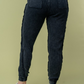 back view of hanny high waisted thermal knit joggers in black, showing off back pockets 