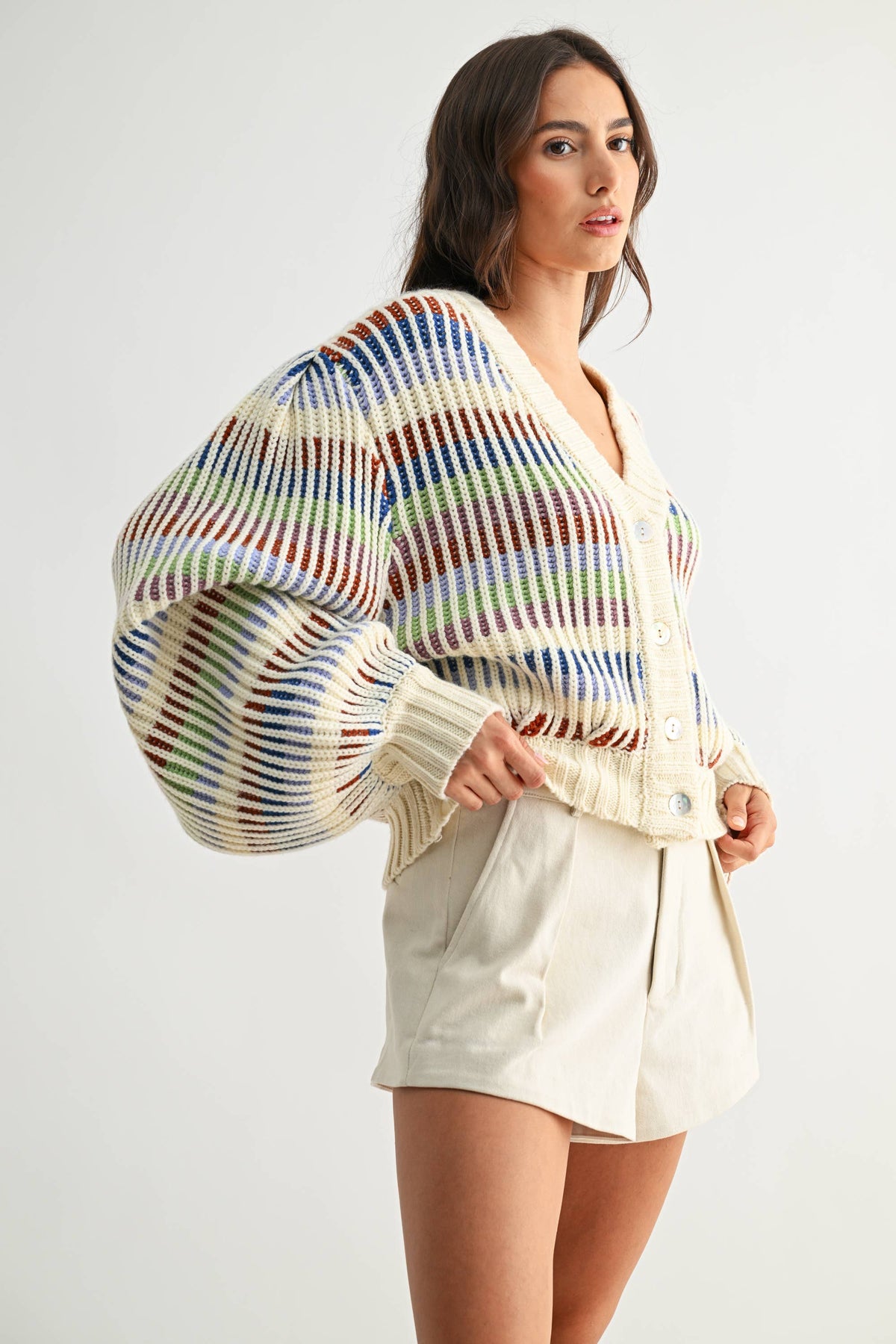 Multicolor Striped Chunky Knit Cardigan