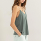 side front view of Romee v neck cami in the color forest 