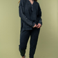 front full length view of hanny high waisted thermal knit joggers in black with matching top sold separately 