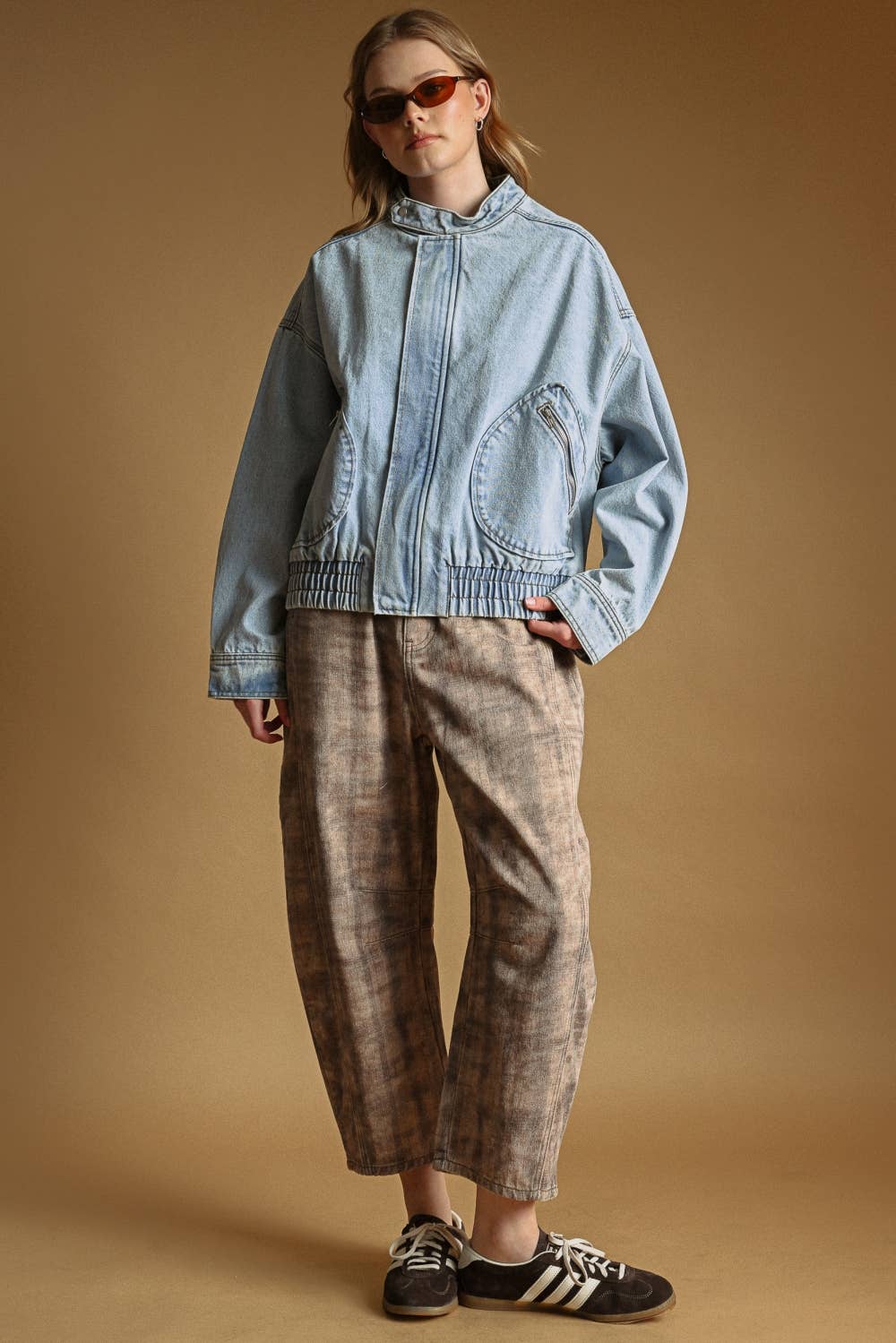 Washed Denim Bomber Style Jacket
