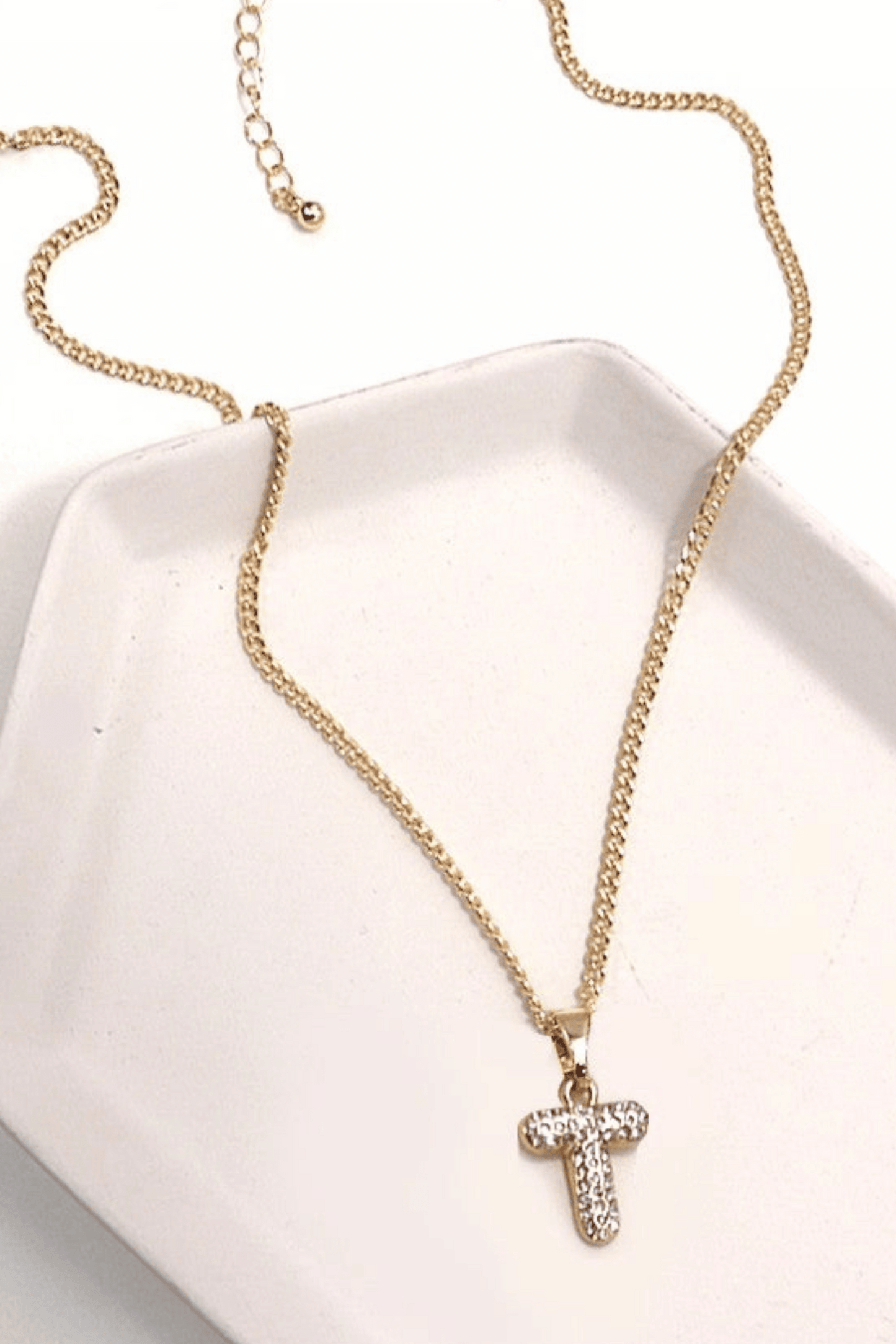 Rhinestone Initial Chain Necklace