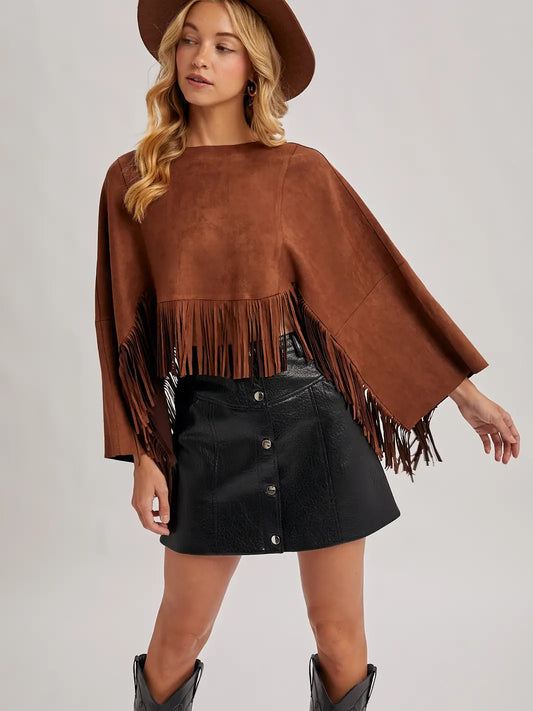 Western Bohemian Suede Fringe Cape