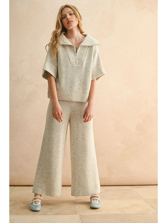 Half Zip Short Sleeve Knitted Top