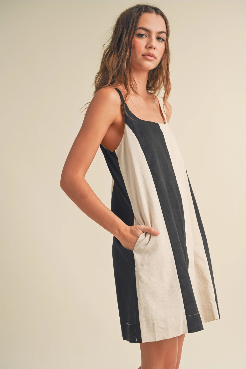 Color Block Linen Mini Dress