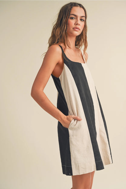 Color Block Linen Mini Dress