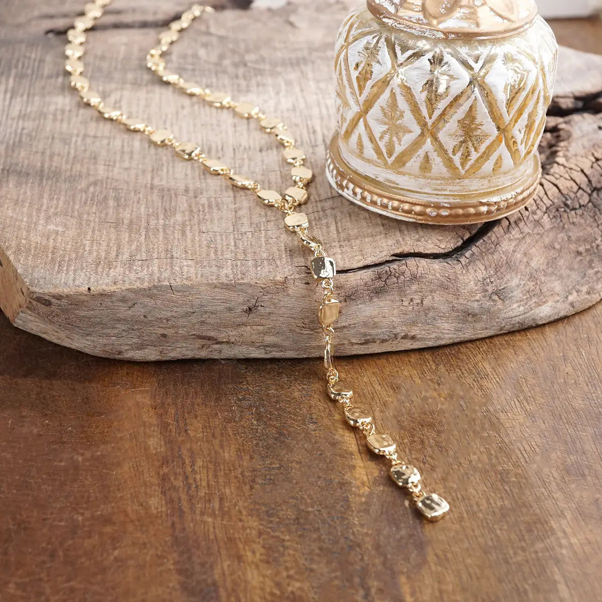 Desert Cascade – Textured Square Long Lariat Necklace